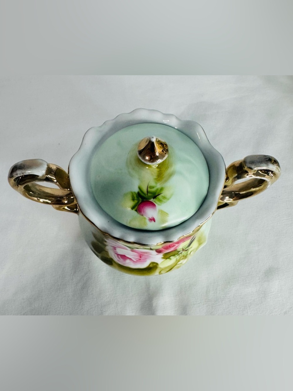 Vintage Lefton China Hand Painted Rose Gold Trim-Creamer+Sugar+Salt&Pepper+Spoon - Picture 4 of 16